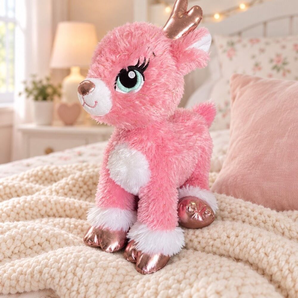 Build-A-Bear Twinkle Pink Sparkle Reindeer Plush Rose Gold Antlers Hooves